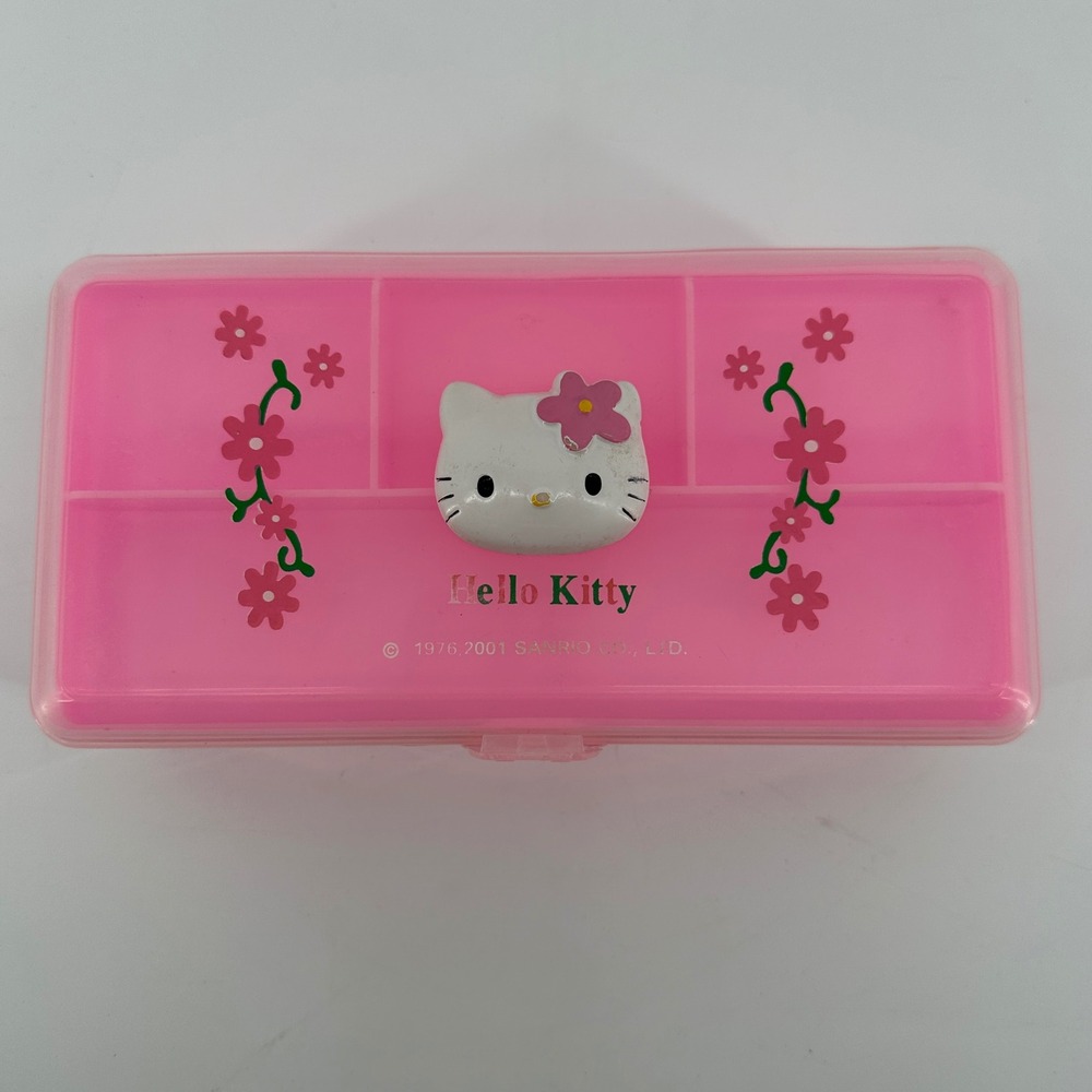 Vintage 2001 Sanrio Hello Kitty Pink Plastic 4-Compartment Organizer Box Case